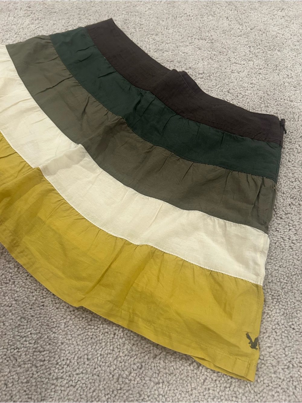 American Eagle y2k Striped Tiered Mini Skirt in Green, Olive, Cream & Mustard - Picture 2 of 5